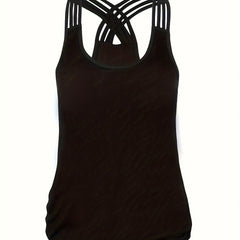 Casual Tank Top Plain Round Neck Split Strap Back Cross Tank