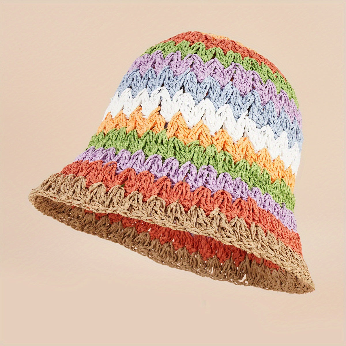 Rainbow Straw Woven Bucket Hat Stylish Face Shield For Men