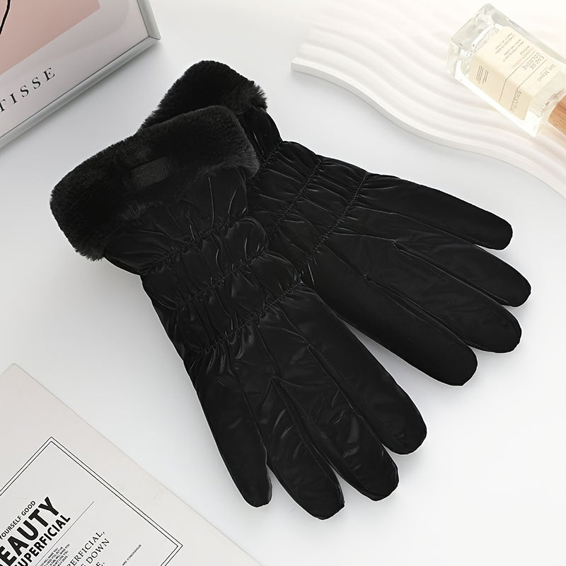 1pair Bear Label Warm Gloves