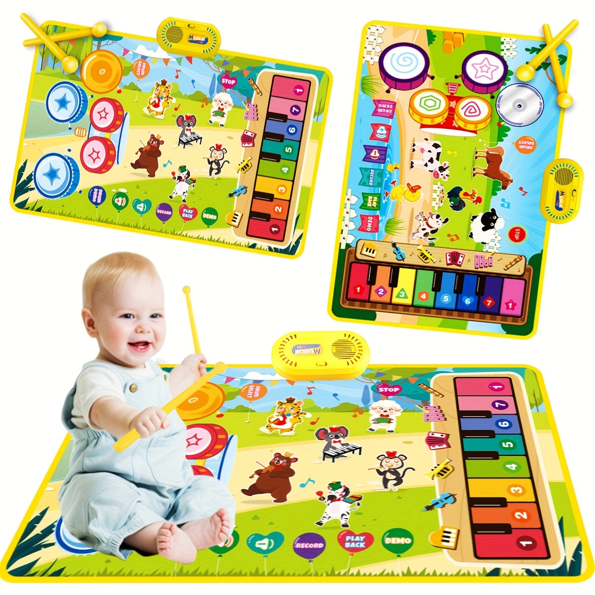 Musical Toys Piano Mat & Drum Set Music Floor Play Mat Educational Birthday Toys