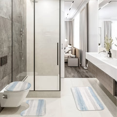 4 Pc Bathroom Set: Curtain, Rugs, Non-Slip Mat, Toilet Lid Cover, Hooks