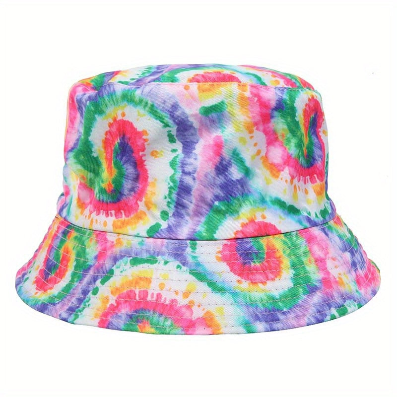 Rainbow Tie Dye Print Bucket Hat Hip Hop Reversible Basin Hat