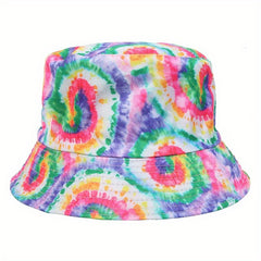 Rainbow Tie Dye Print Bucket Hat Hip Hop Reversible Basin Hat