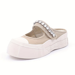 Rhinestone Decor Hook & Loop Fastener Slippers Thick Sole Outdoor Slippers