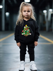 Cartoon Christmas Tree Outfit Girls Hoodie Jogger Pants Set