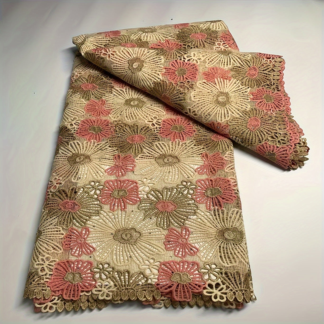 Polyester Embroidery African Lace Fabric Guipure Cord Celebration Cotton Lace