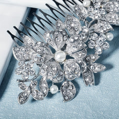 Bridal Wedding Jewelry Alloy Flower Rhinestone Comb Faux Pearl