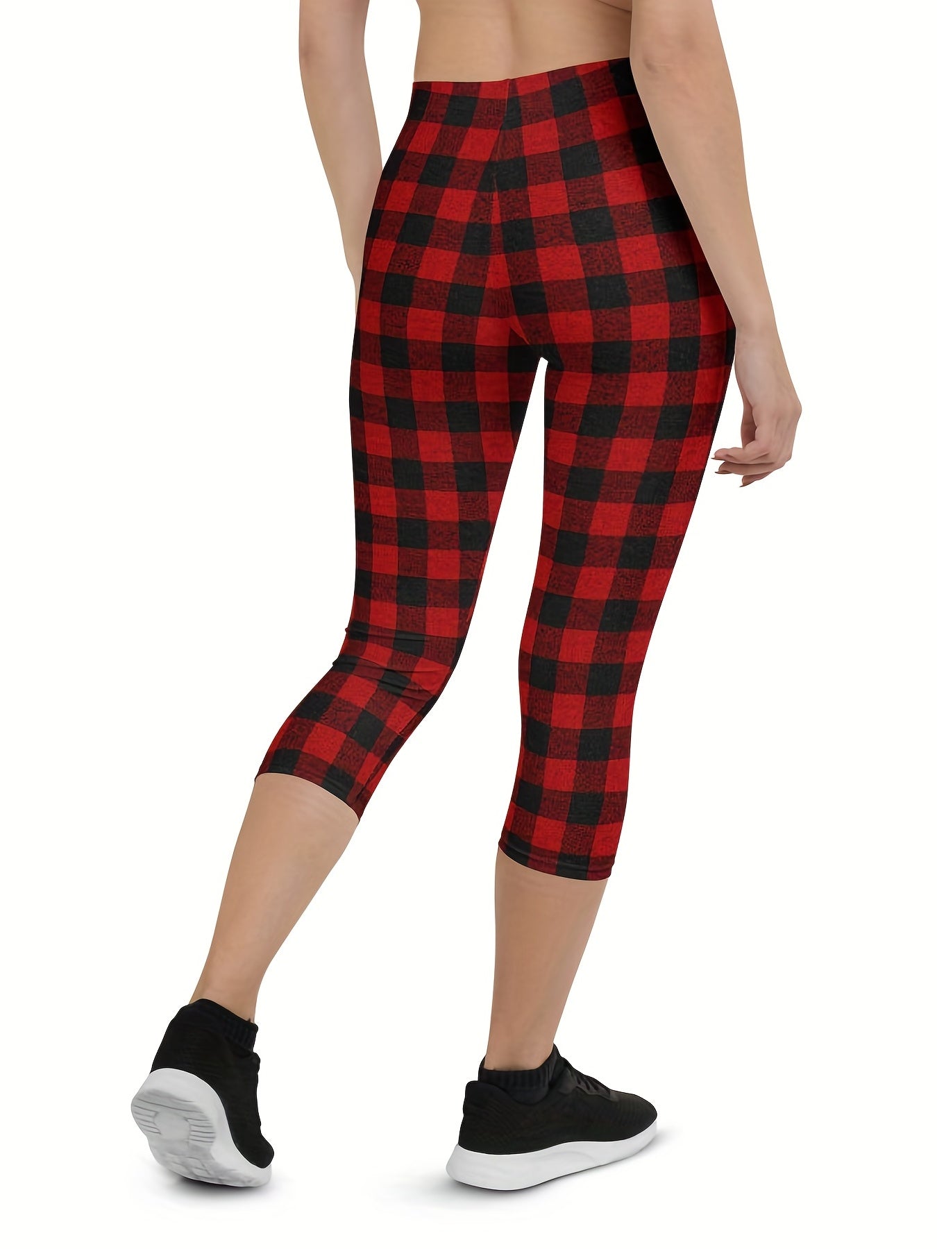 Plaid Print Slimming Yoga Sports Pants High Stretch Fitness Leggings