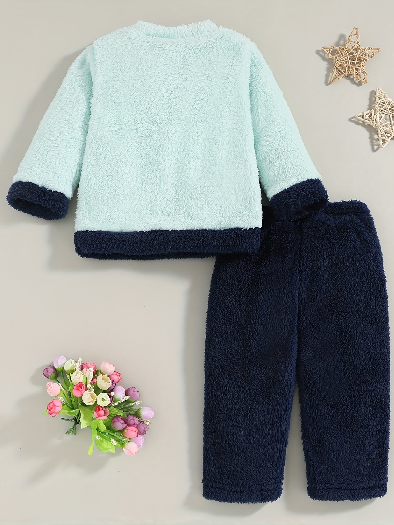 Kids Cartoon Print Pajama Set Warm Winter Loungewear
