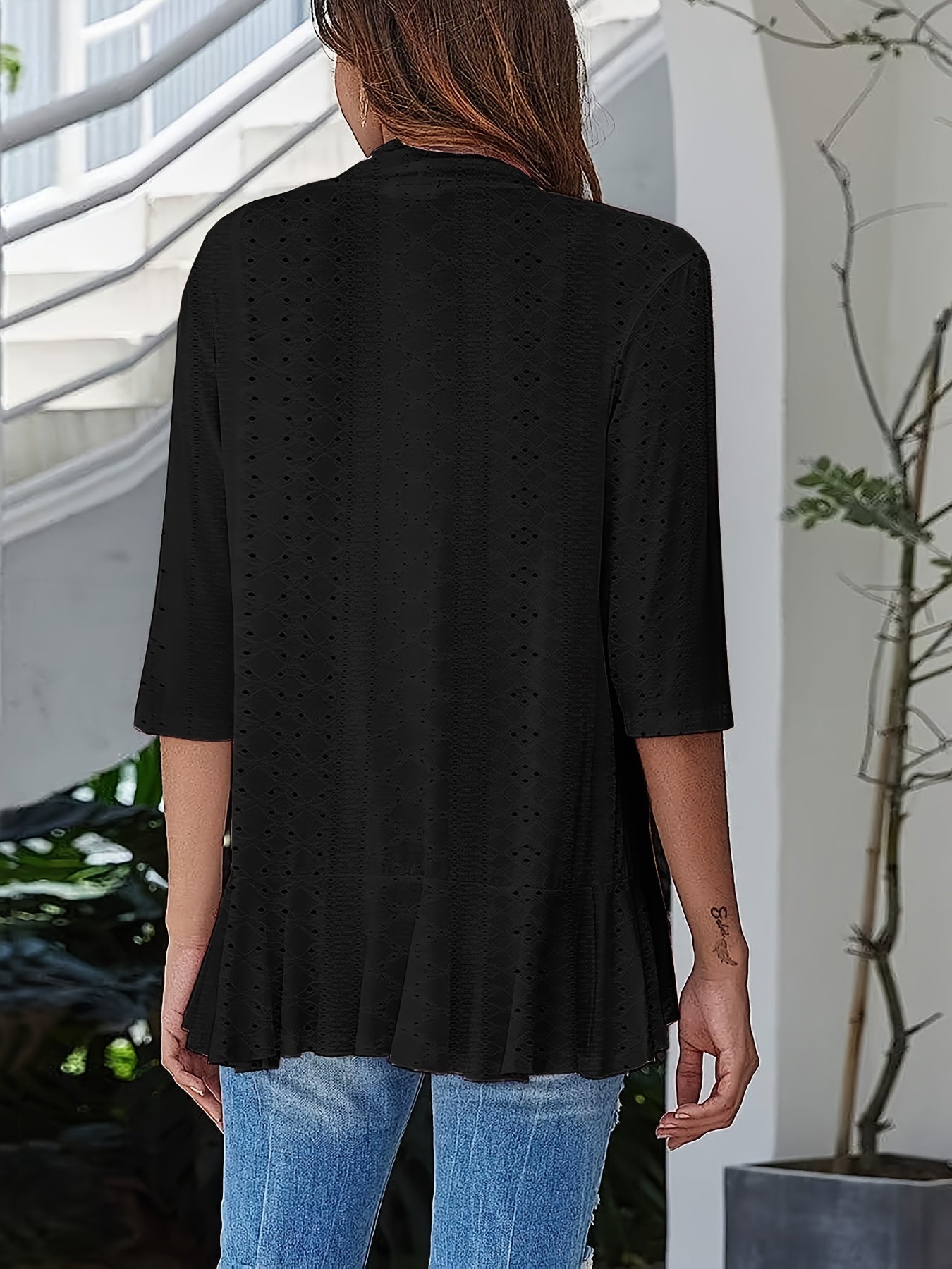 Ruffle Eyelet Cardigan 3/4 Sleeve for Women