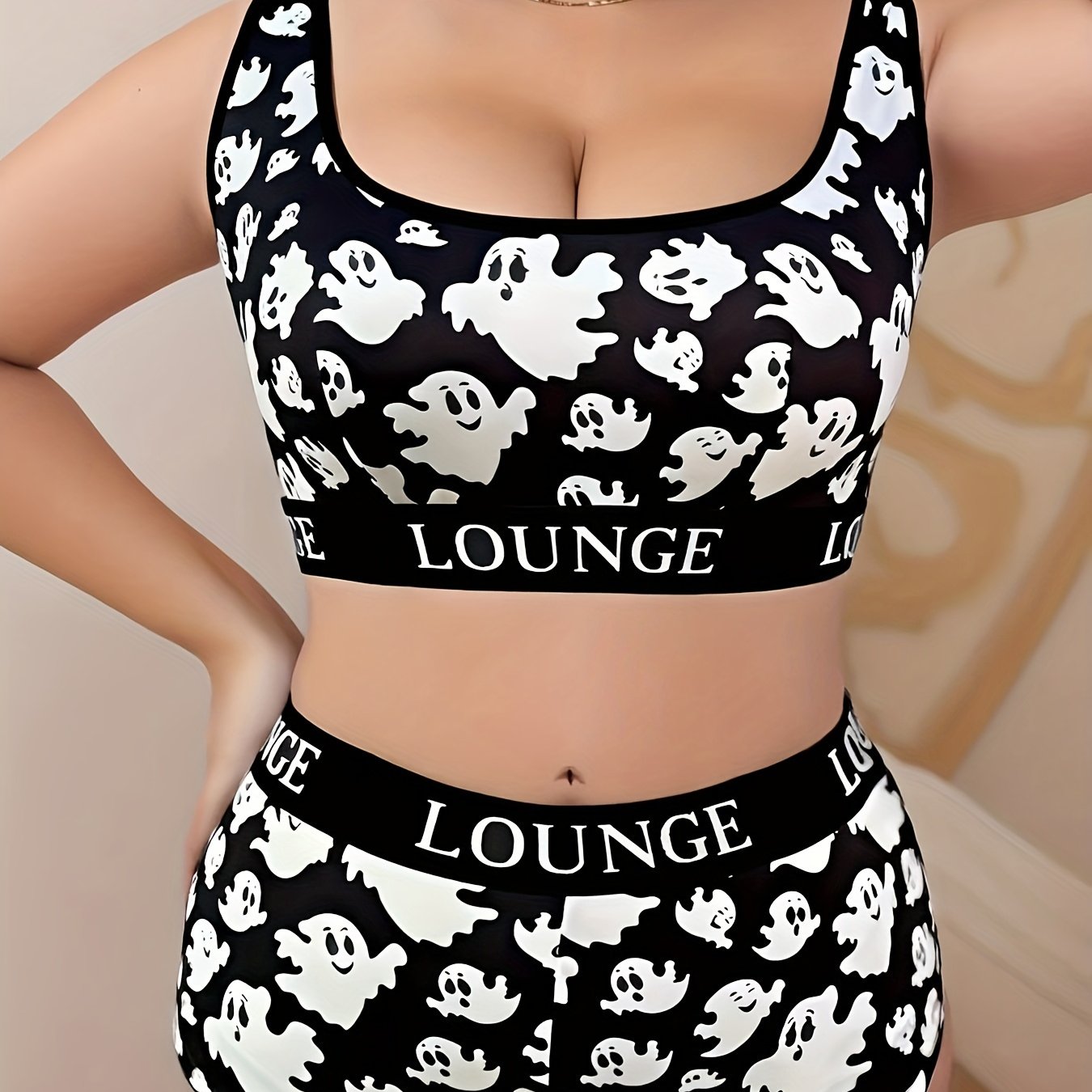 Halloween Sports Lingerie Set Ghost Print Bra & Panty Set