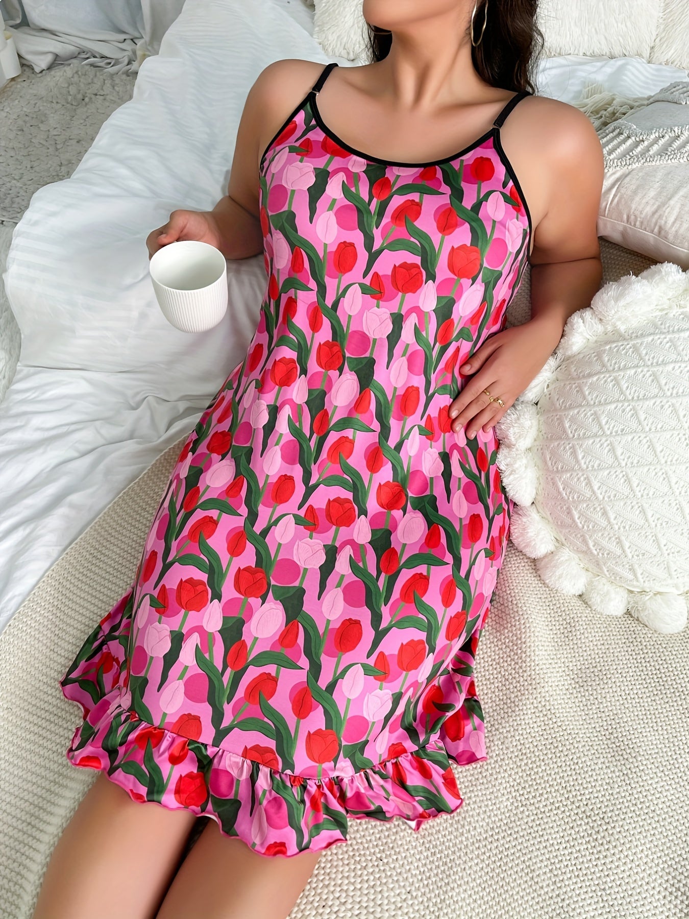 Tulip Print Satin Ca Dress