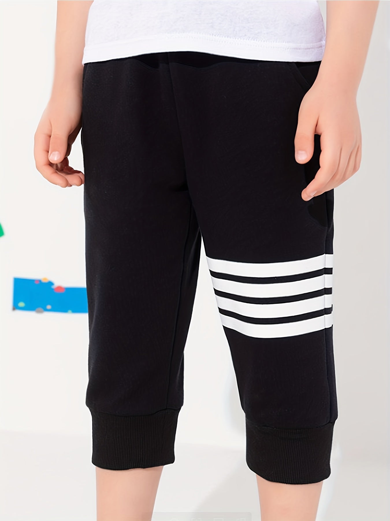 Boys Stripes Print Cropped Pants for Spring and Summer