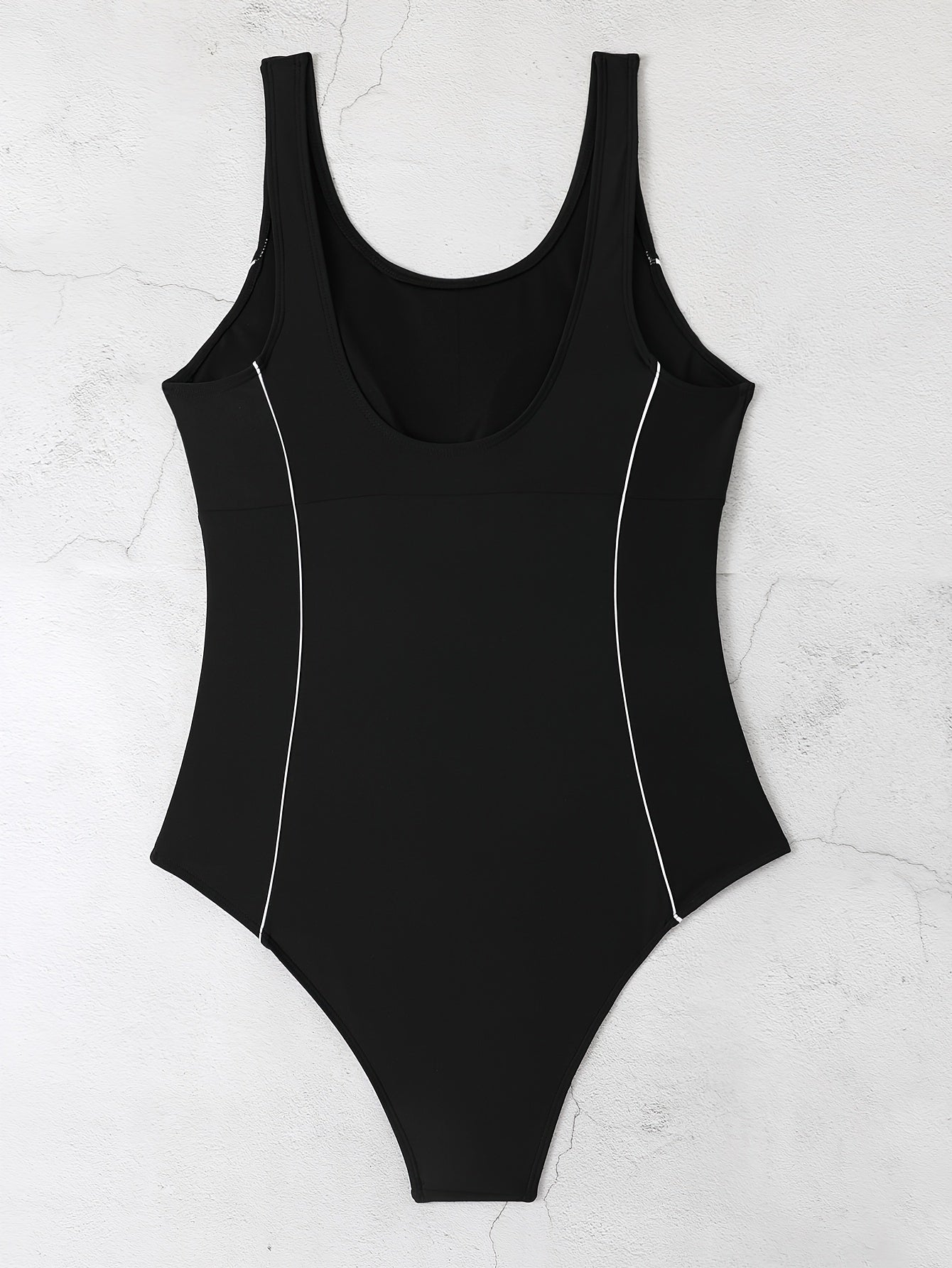 Sexy Swimsuit Women's Plus Line Print Scoop Neck One Piece