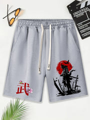 Warrior Pattern Comfy Shorts Men's Casual Elastic Waist Drawstring Shorts