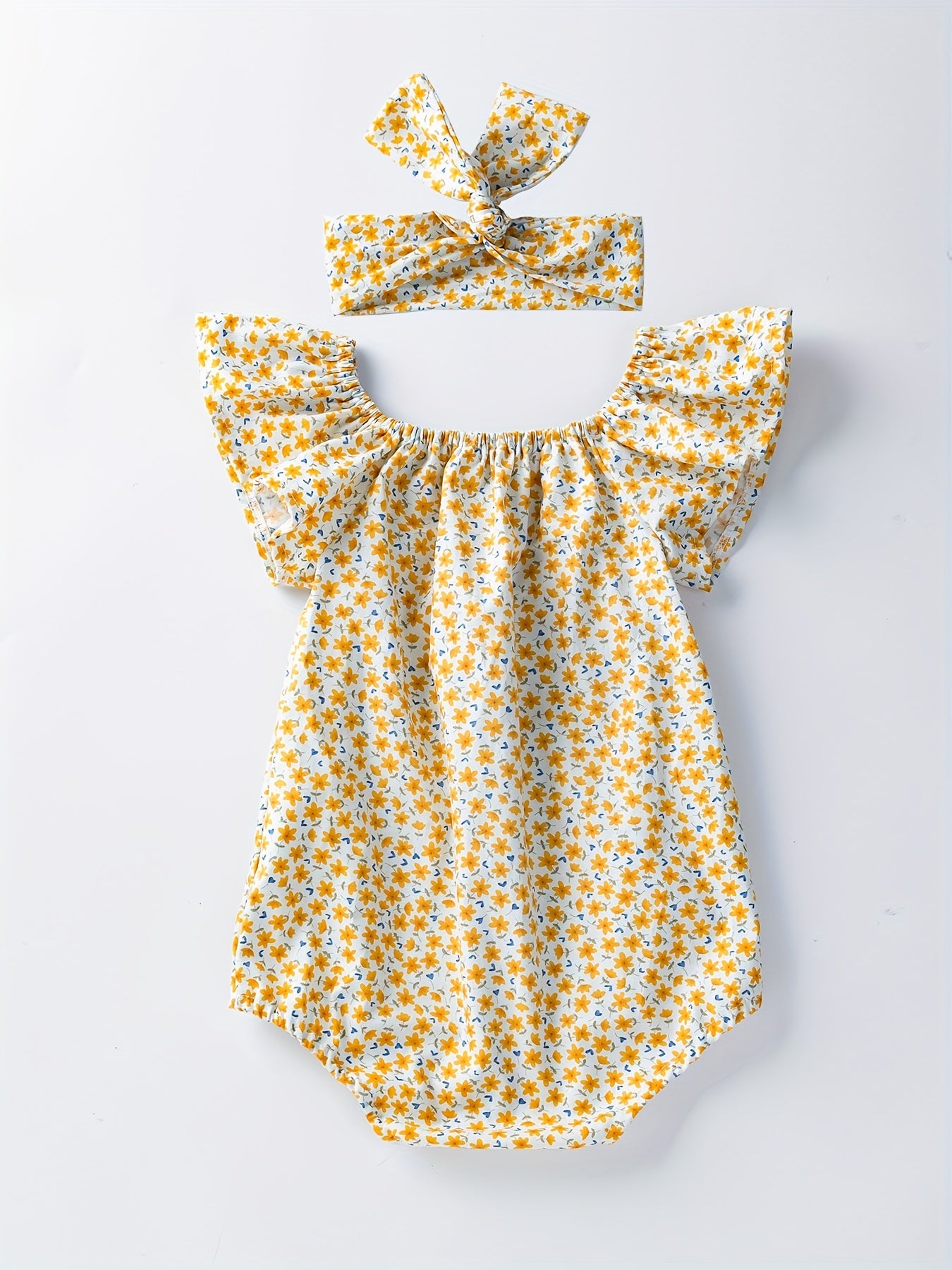 Newborn Infant Floral Romper Bodysuit & Headband for Baby Girls