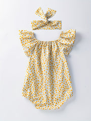 Newborn Infant Floral Romper Bodysuit & Headband for Baby Girls