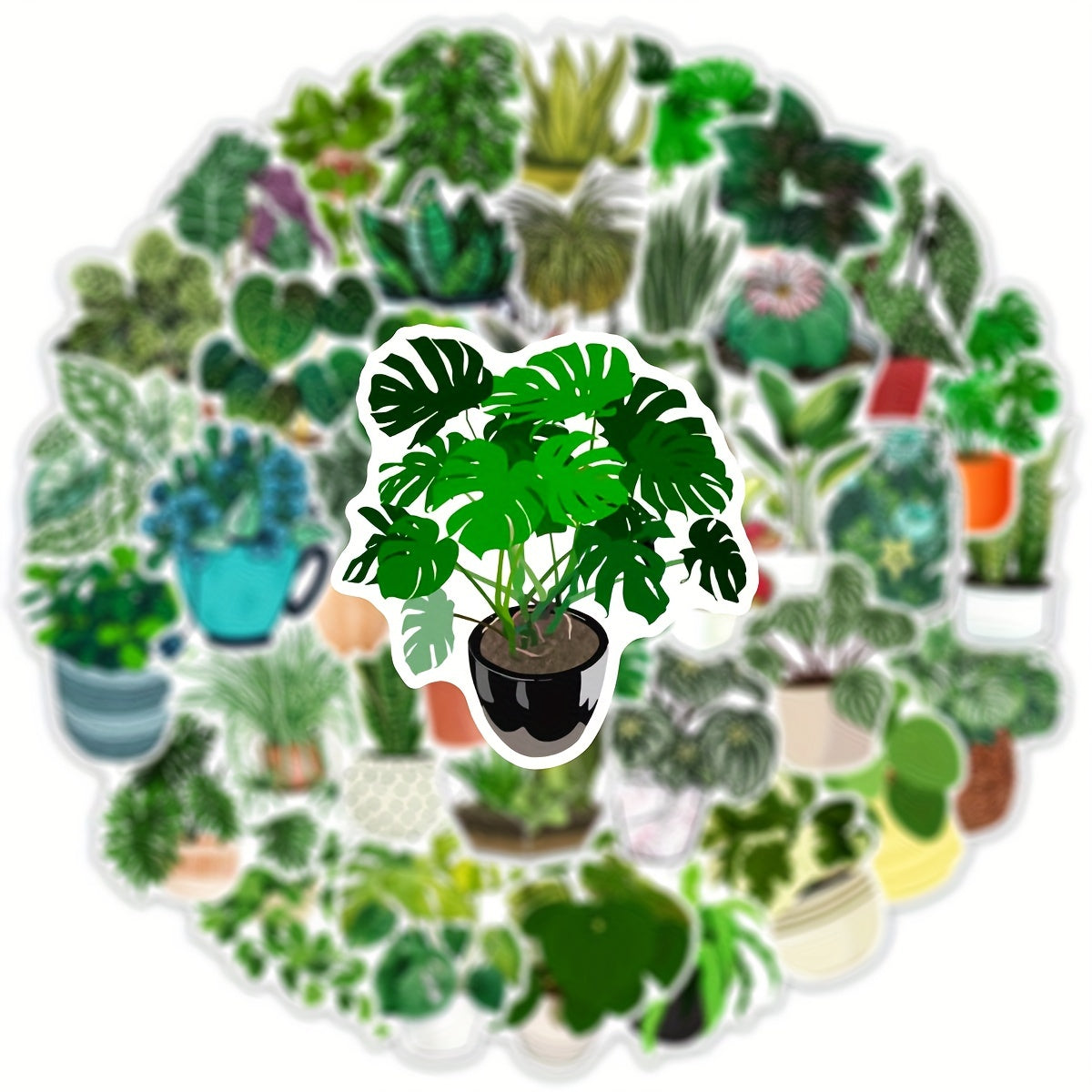 50pcs Green Plant Potted Graffiti Waterproof Stickers DIY Creative Toys