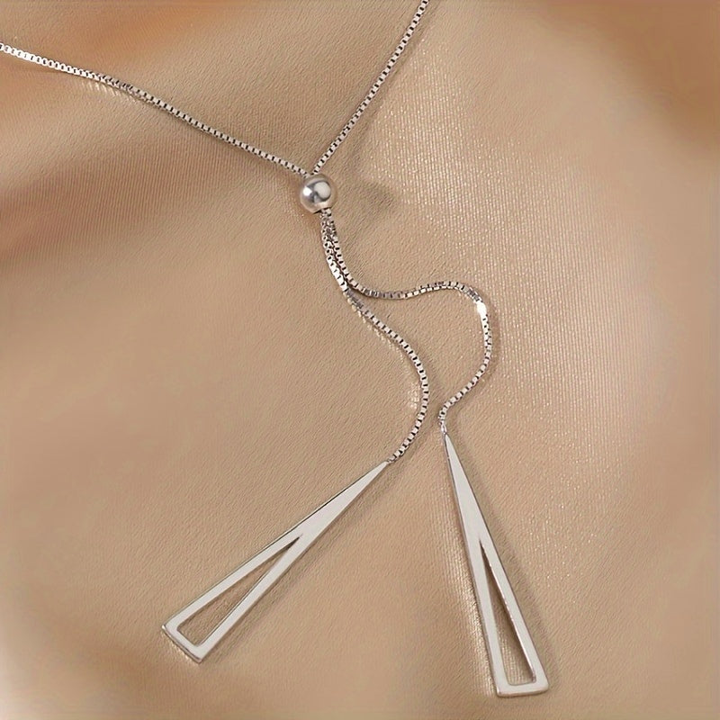 Triangle Geometry Necklace & Tassel Earrings Set with Silvery Chain