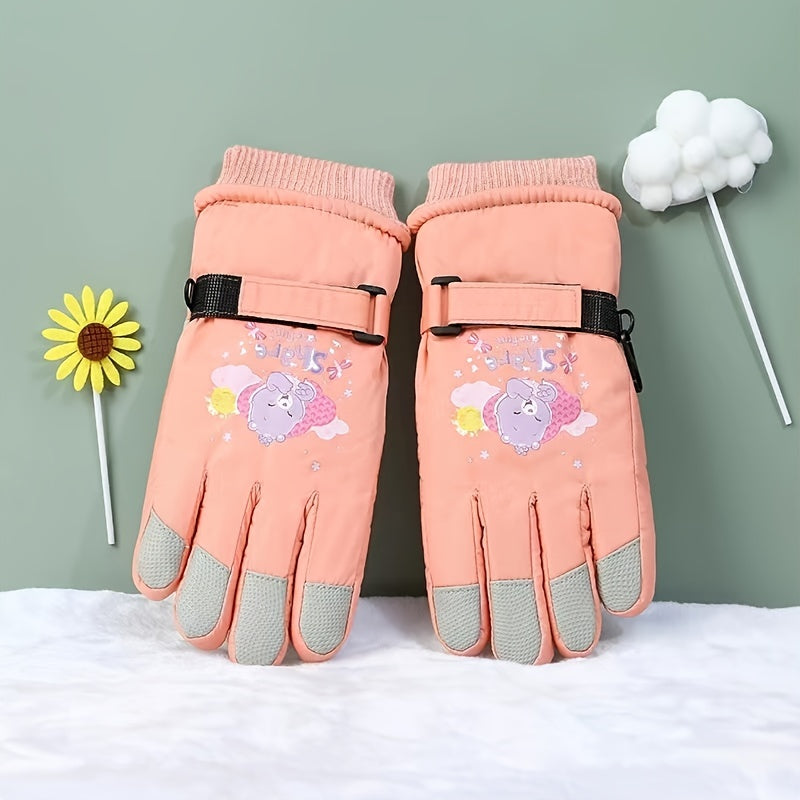 Kids' Warm Waterproof Cartoon Cycling Gloves, Ages 8-11
