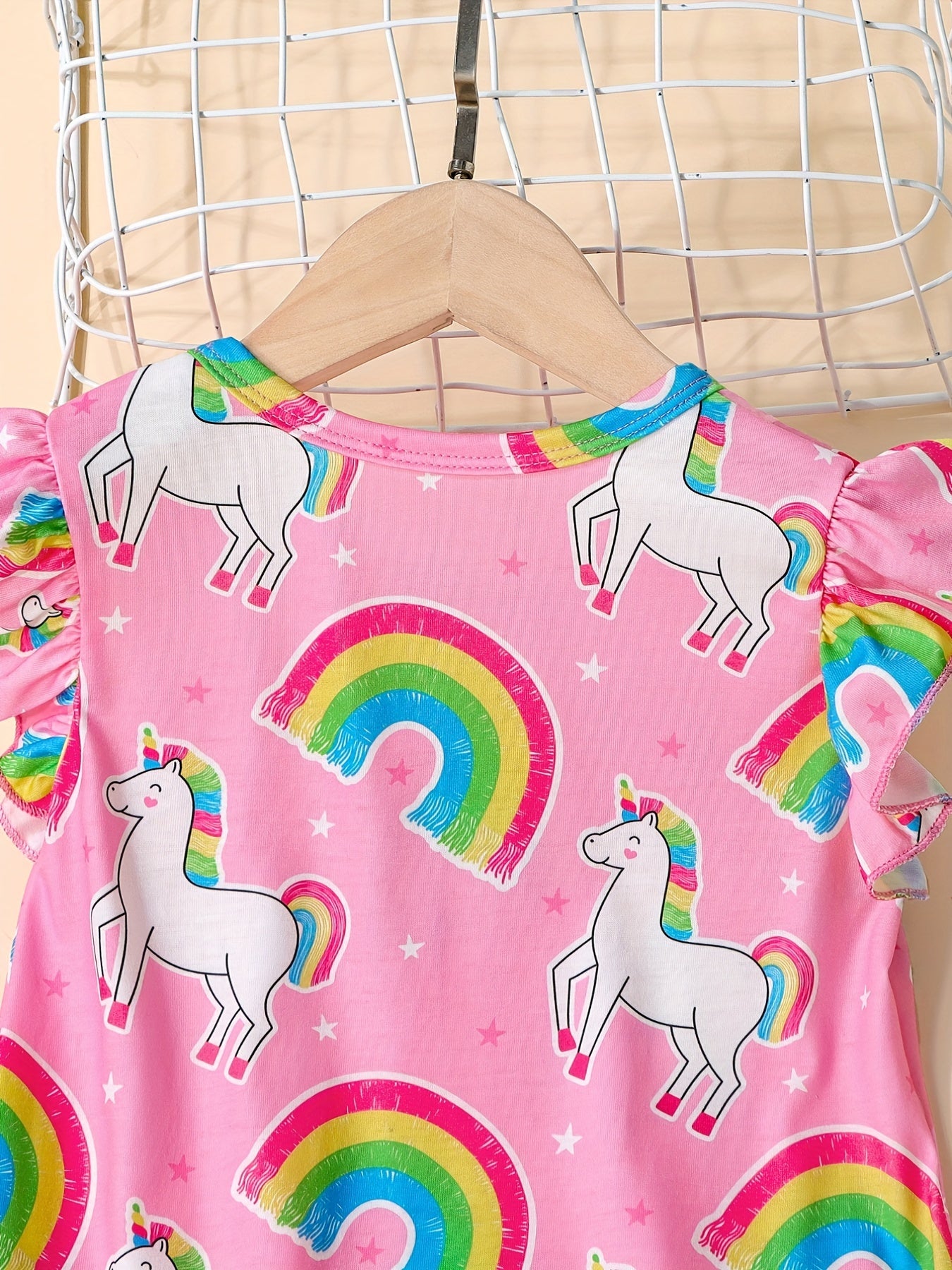 Toddler Girls Rainbow Unicorn Ruffle Trim Dress