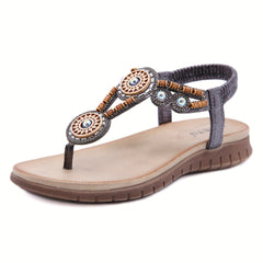 Boho Beads Flat Sandals Thong Slip-On Anti-Skid Shoes