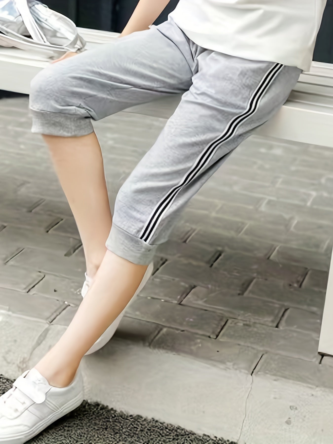 Girls Striped Taping Capris for Summer