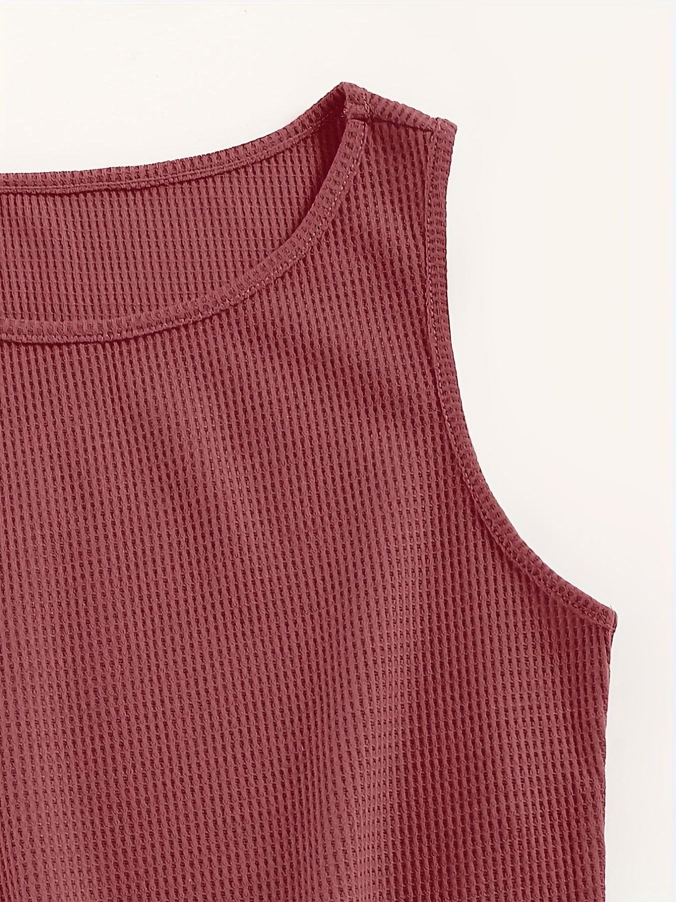 Waffle Solid Tank Top Sleeveless Crew Neck Casual & Comfy Women's Lingerie