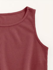 Waffle Solid Tank Top Sleeveless Crew Neck Casual & Comfy Women's Lingerie
