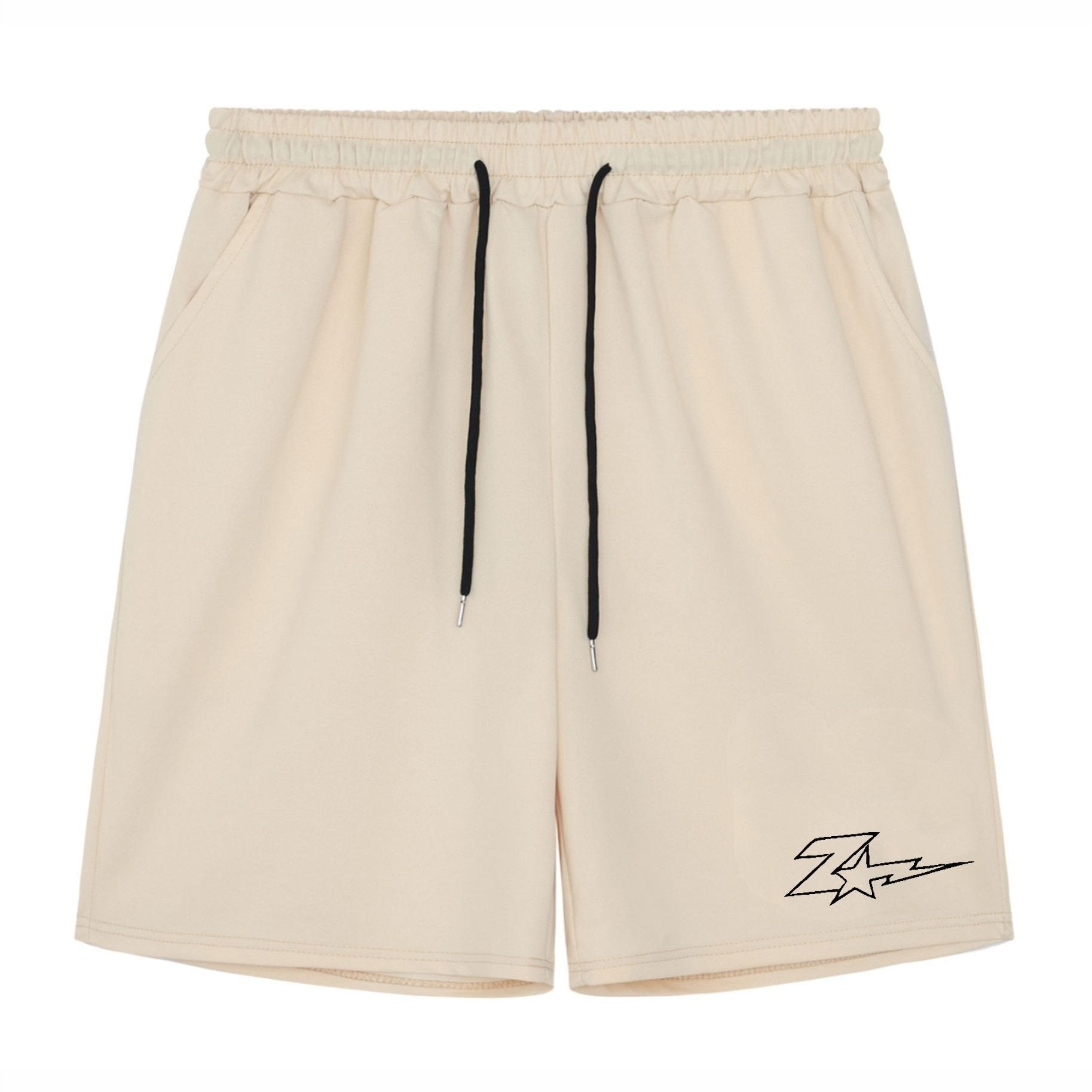 Lightning & Star Pattern Comfy Shorts Mens Casual Elastic Waist Drawstring