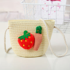Girls Strawberry Carrot Woven Shoulder Bag Coin Purse Crossbody Bag
