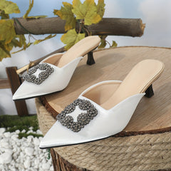 Rhinestone Buckle Kitten Heels Pointed Toe Slingback Sandals