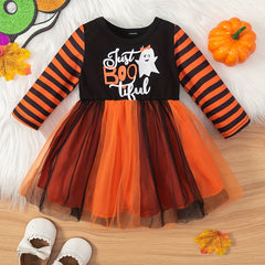 Toddler Girls Halloween Tulle Dress Baby Letter Cartoon Print