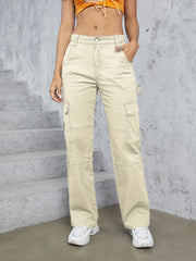 Cargo Pants Loose Fit High Waist Wide Legs Sports Straight Jeans