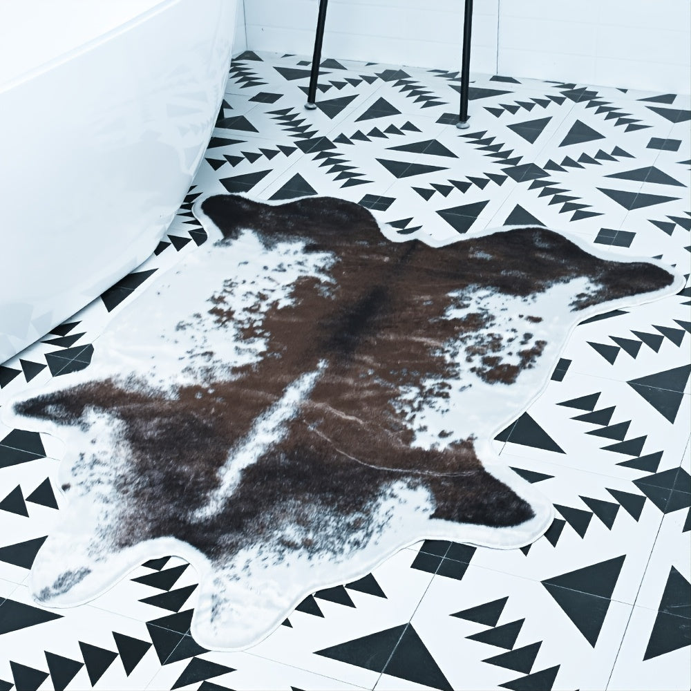 Cozy Brown Cow Fur Floor Mat 47x59inch Animal Pattern Carpet Bedroom Living Room