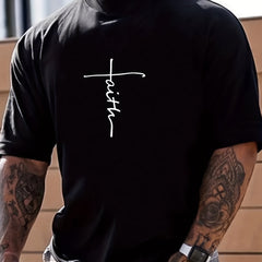 Casual Faith Print Men's Round Neck T-Shirt for Running