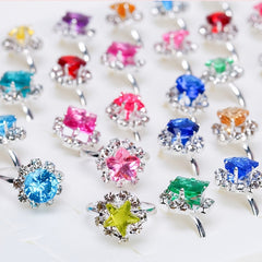 10pcs Kids Crystal Gem Cartoon Rhinestone Ring Set
