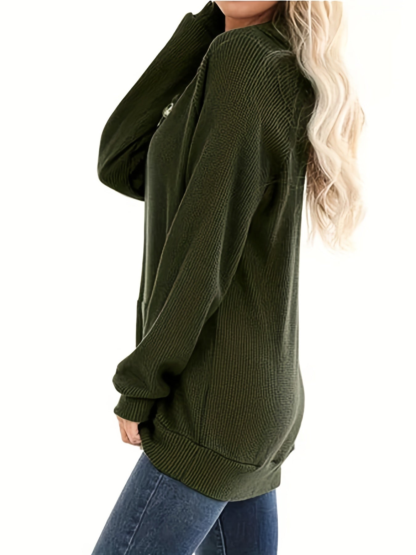 Solid Kangaroo Pocket Hoodies Casual Waffle Long Sleeve Sweatshirt
