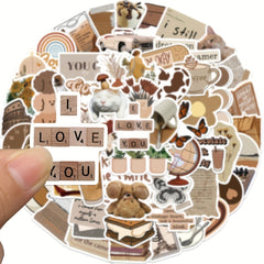 112pcs Retro Brown Art Literary Doodle Stickers Waterproof Decorative