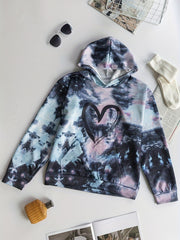 Girls Tie Dye Heart Print Hoodie Kids Clothes