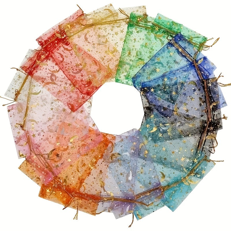 20pcs Golden Stars Moon Drawstring Gauze Bag for Candy Jewelry