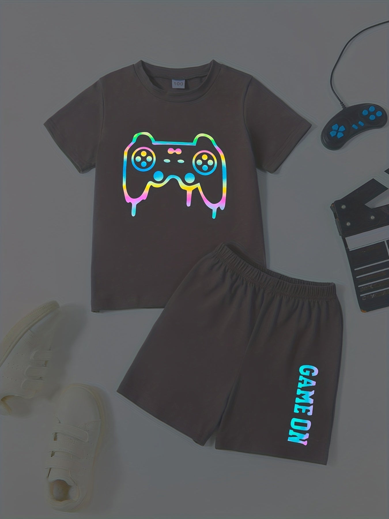 Boys Reflective Game Console Outfit Short Sleeves T shirt & Shorts