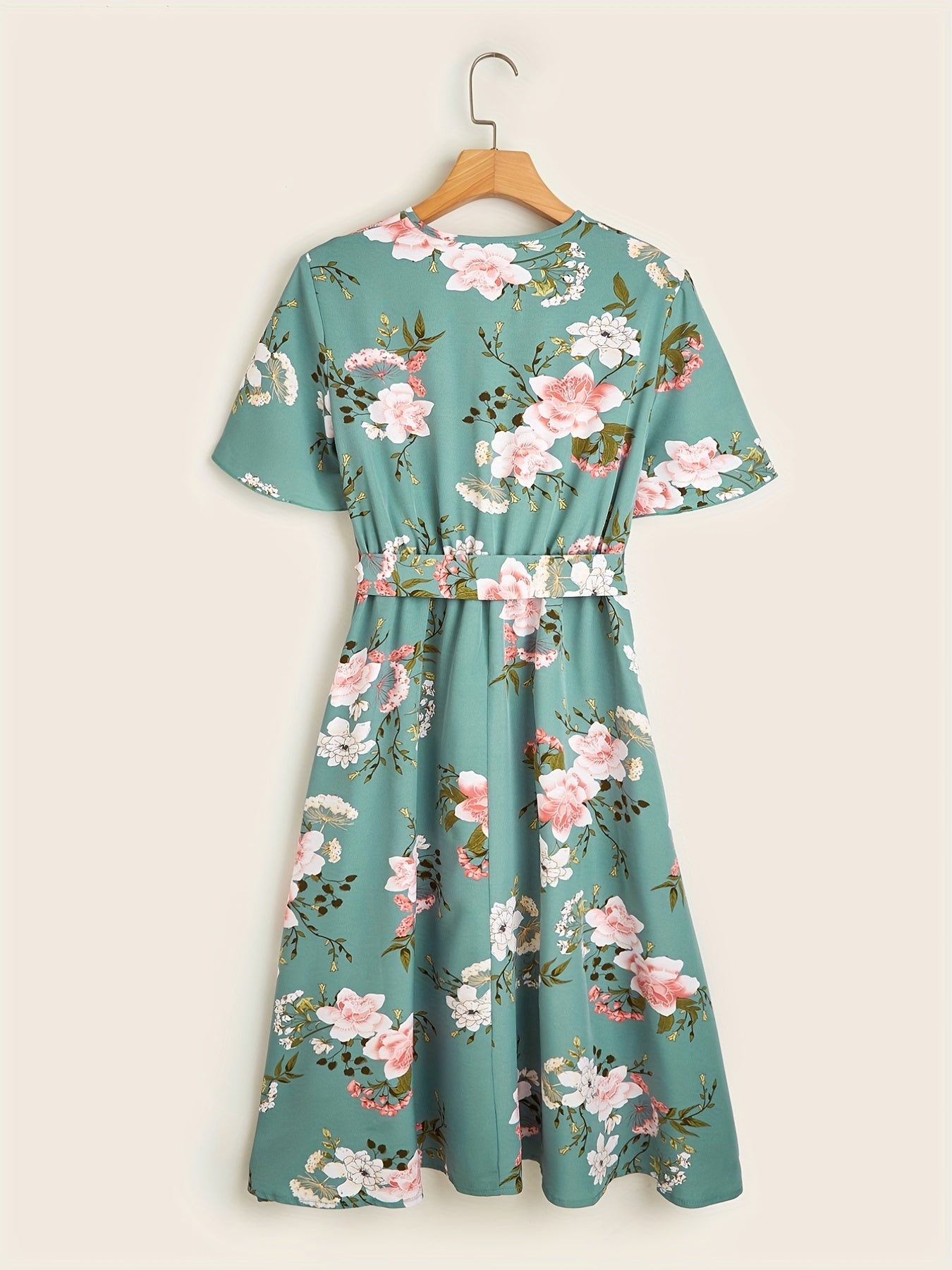 Floral Print Surplice Neck Dress Women's Clothing