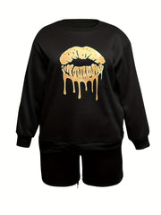 Lip Print Sweatshirt & Shorts Set