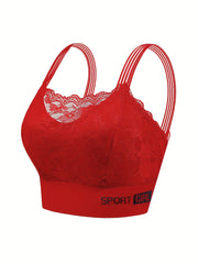 Lace Trim Wireless Sports Bra Breathable Push Up Bralette