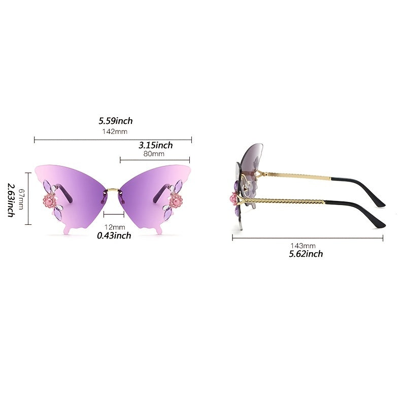 Rhinestone Rimless Butterfly Sunglasses UV Blocking