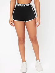 Letter Tape Contrast Trim High Waist Shorts Women's Clothing
