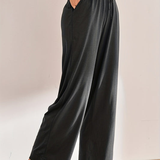 Women's Solid Lounge Bottoms Casual Tie Waist Pants
