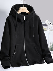 Hooded Drawstring Jacket with Zipper Pocket