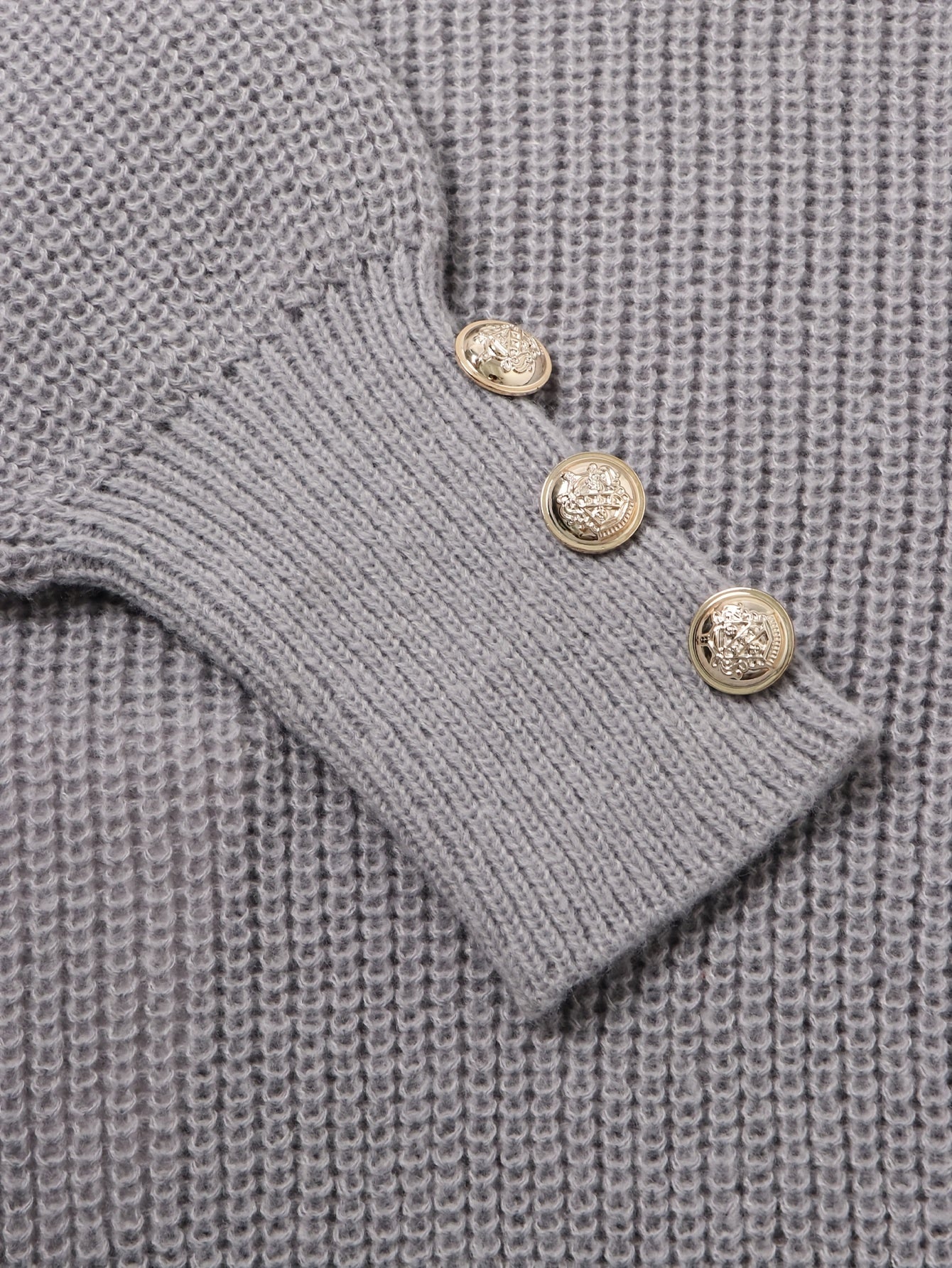 Casual Sweater Women's Plus Solid Button Decor Long Sleeve Turtleneck